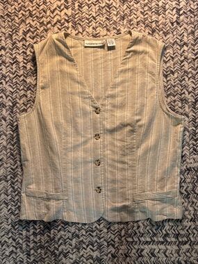 Women's Academia Preppy Tan Linen Pin Striped Button Vest Waistcoat Size XL